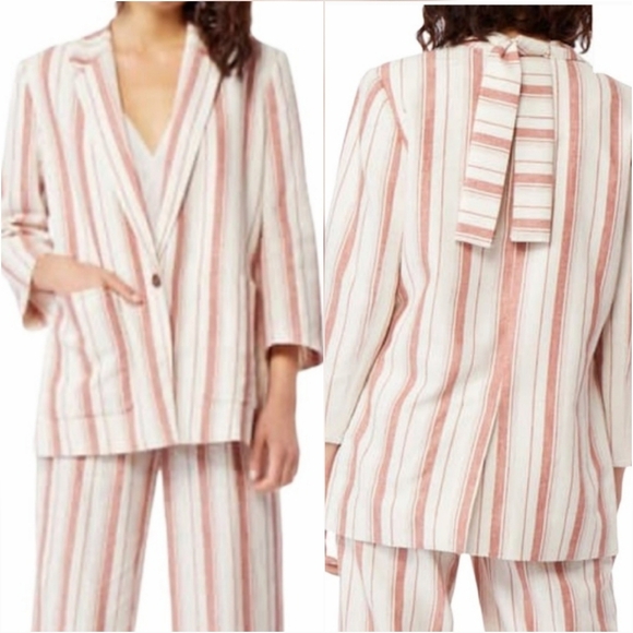 Habitual New Nat Boxy Linen Blend Pink Stripe Oversized Blazer Jacket Size XL - Picture 1 of 10